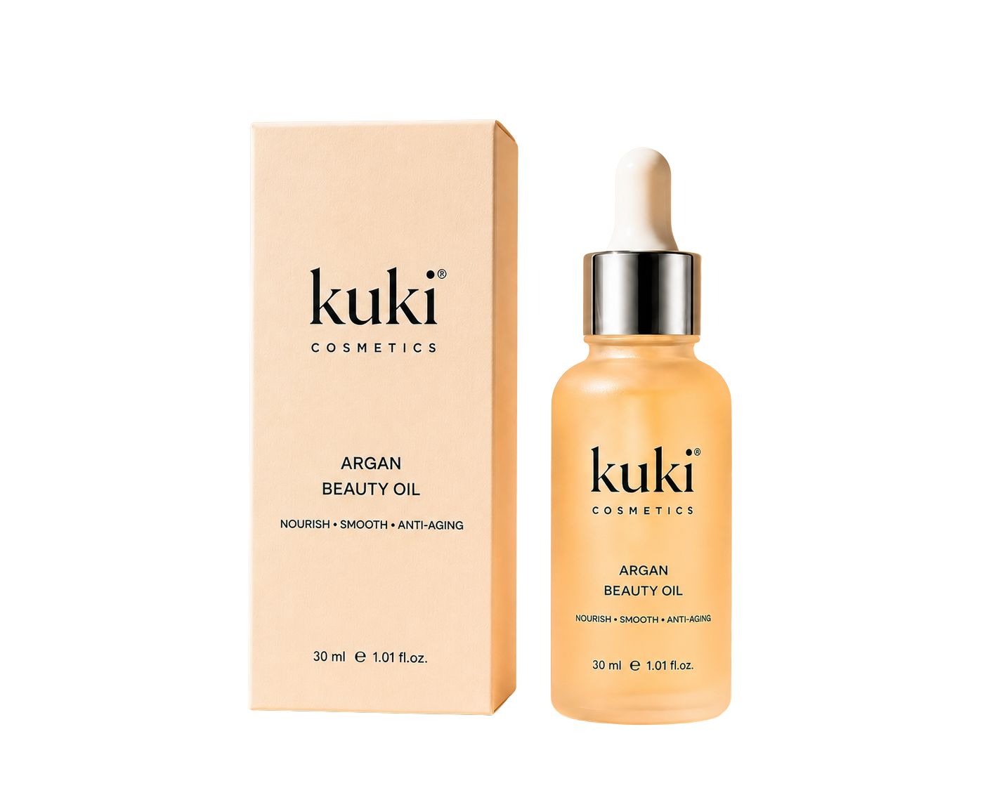 KUKI Argan Beauty Oil for nourishing hair, skin, and everyday beauty routines with box