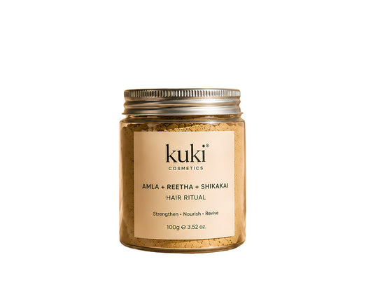 KUKI Hair Strength Ritual with amla, reetha, and shikakai hair powder mask