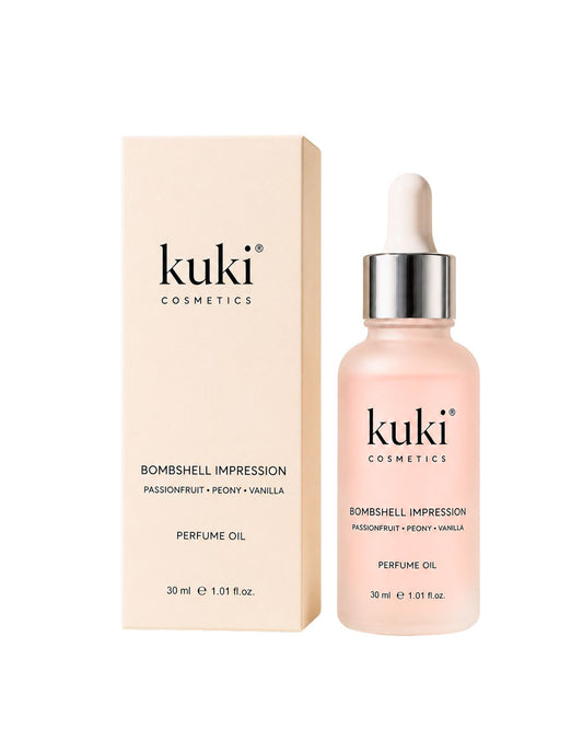 KUKI Bombshell Impression perfume oil with vibrant fruity floral notes with box