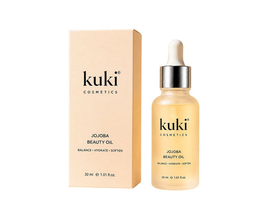 KUKI Jojoba Beauty Oil for lightweight hydration and skin care with box