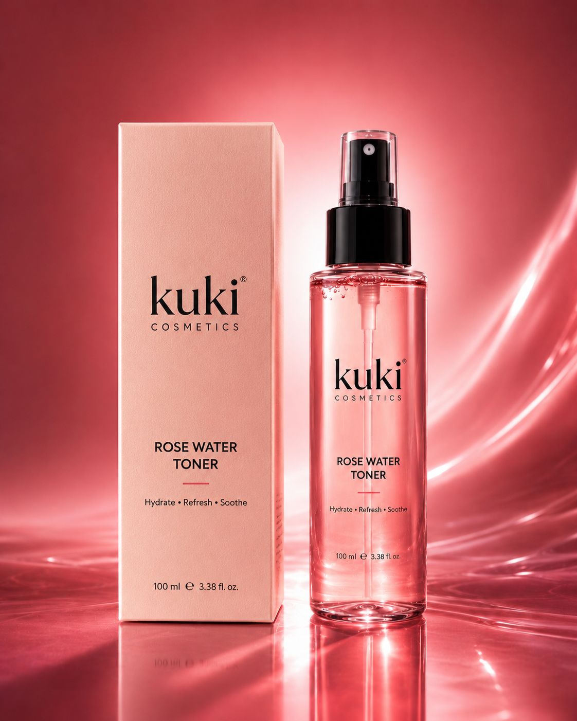 KUKI Rose Water Toner for refreshing, hydrating, and soothing daily skincare with box